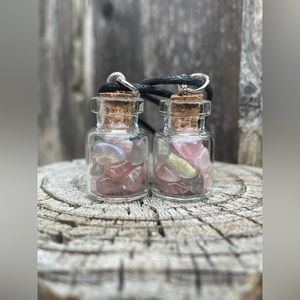 Labradorite + Lavender Rose Quartz Pendant | Cork Jar Necklace | Crystal Jewelry